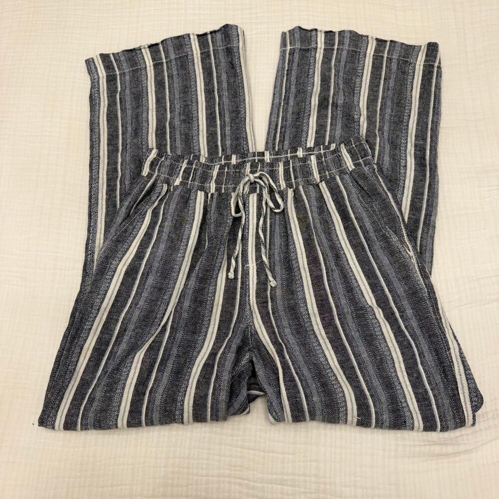 briggs blue white striped linen blend wide leg pants